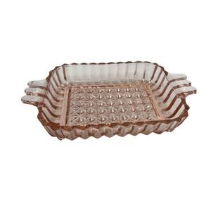 Pink Depression Jeanette Glass | Rectangular Dish With Handles Diamond Pattern